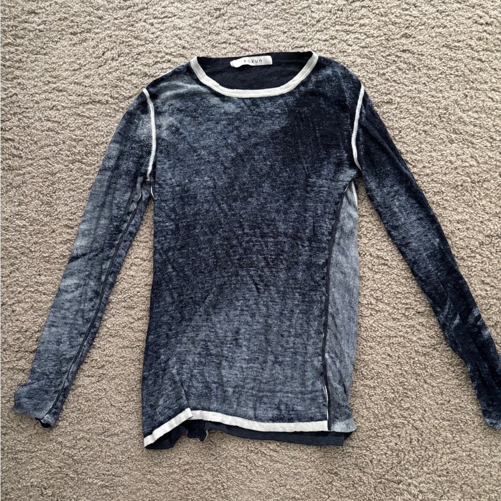 Kokun overdyed blue long sleeve top - blue, XS (no tag)